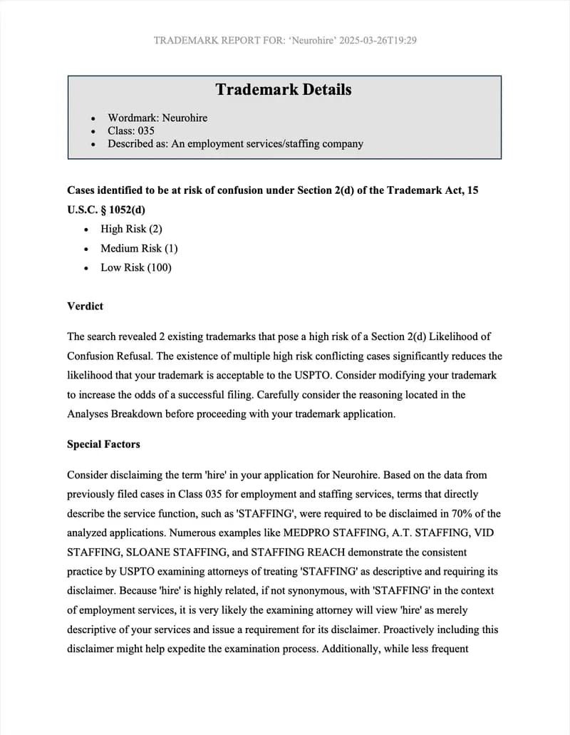 Sample report screenshot