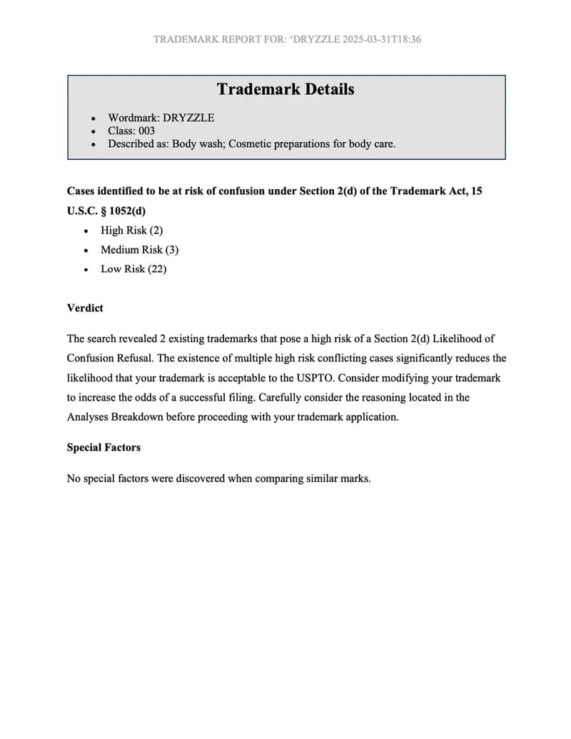 Sample report screenshot
